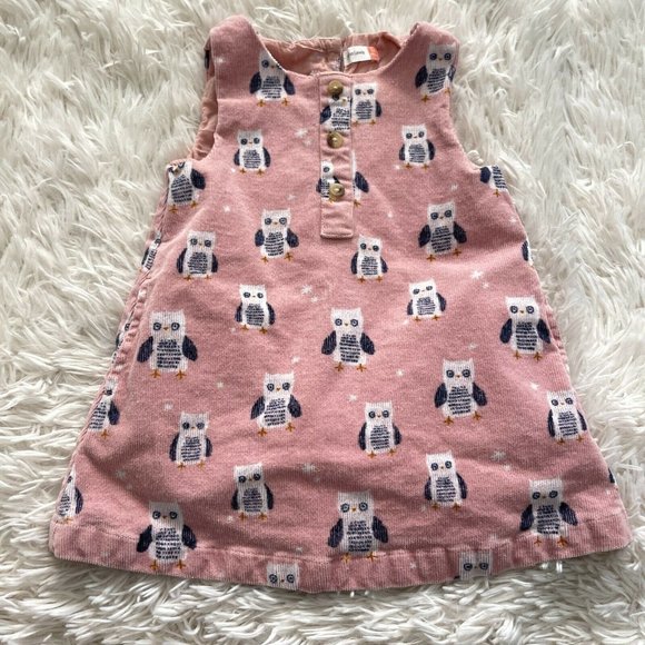 John Lewis Other - John Lewis UK Owl Print Corduroy Jumper Dress Pink Cotton Baby Girls 3-6 Months